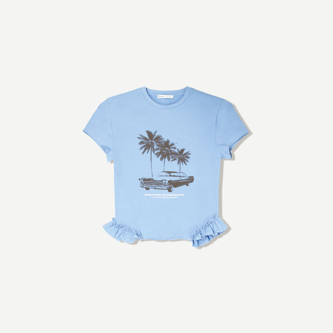 Moudda BERSHKA - T-Shirt Imprimé - Volants Bas - Tunisie 2