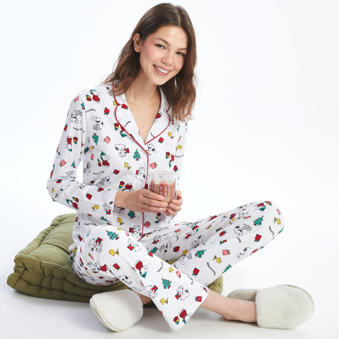 Moudda LC Waikiki - Pyjama en jersey manches longues Femme Imprimé écru - Tunisie 1