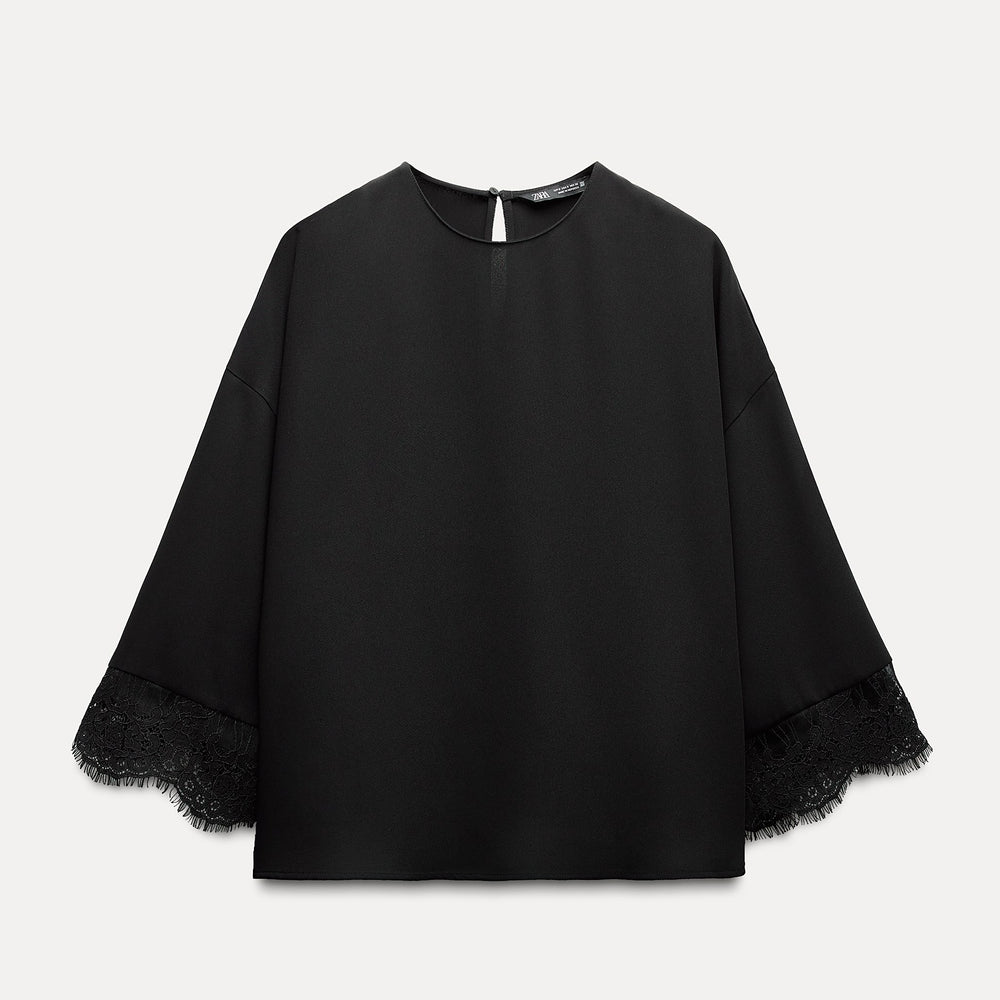 Moudda ZARA - Blouse crêpe manches amples détail dentelle poignet - Tunisie 2