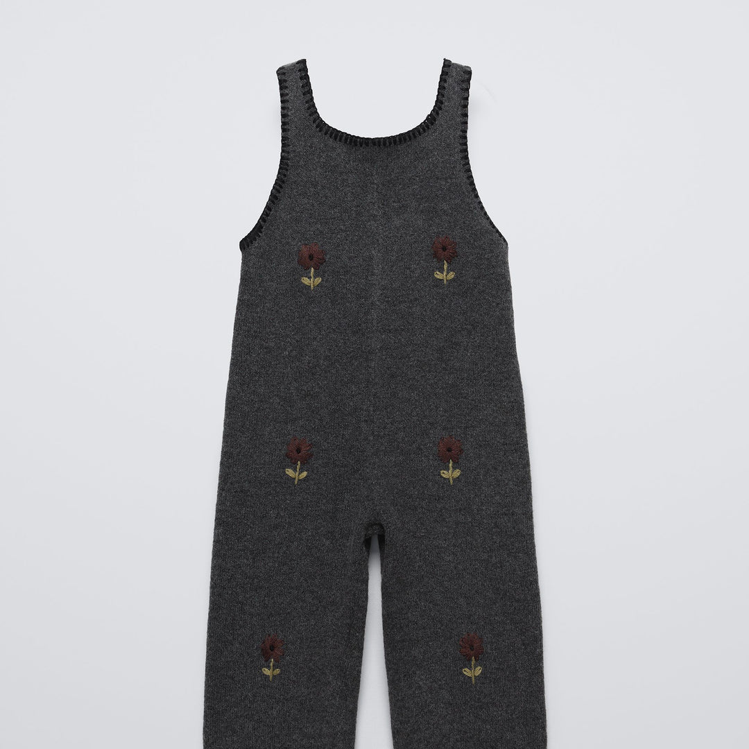 Moudda ZARA - Salopette maille enfant gris fleurs brodées - Tunisie 1