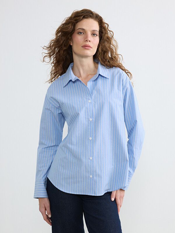 Moudda LC Waikiki - Chemise manches longues en tissu pour Femme couleur Bleu rayé - Tunisie 1