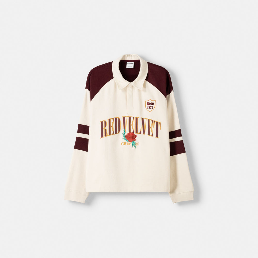 Moudda BERSHKA - Sweat col polo manches longues velours rouge - Tunisie 2