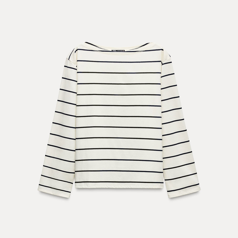 Moudda ZARA - Top Rayé Col Bateau en Coton Épais - Tunisie 2