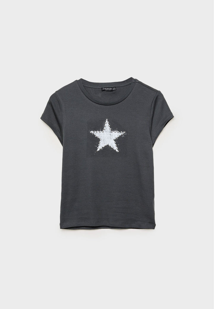 Moudda STRADIVARIUS - T-Shirt M/C Col Rond Imprimé avec Clous - Tunisie 2