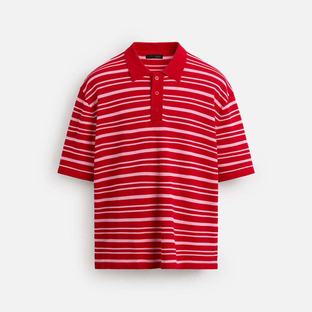 Moudda ZARA - Polo Maille - Rayures Rouge/Rose - Tunisie 1