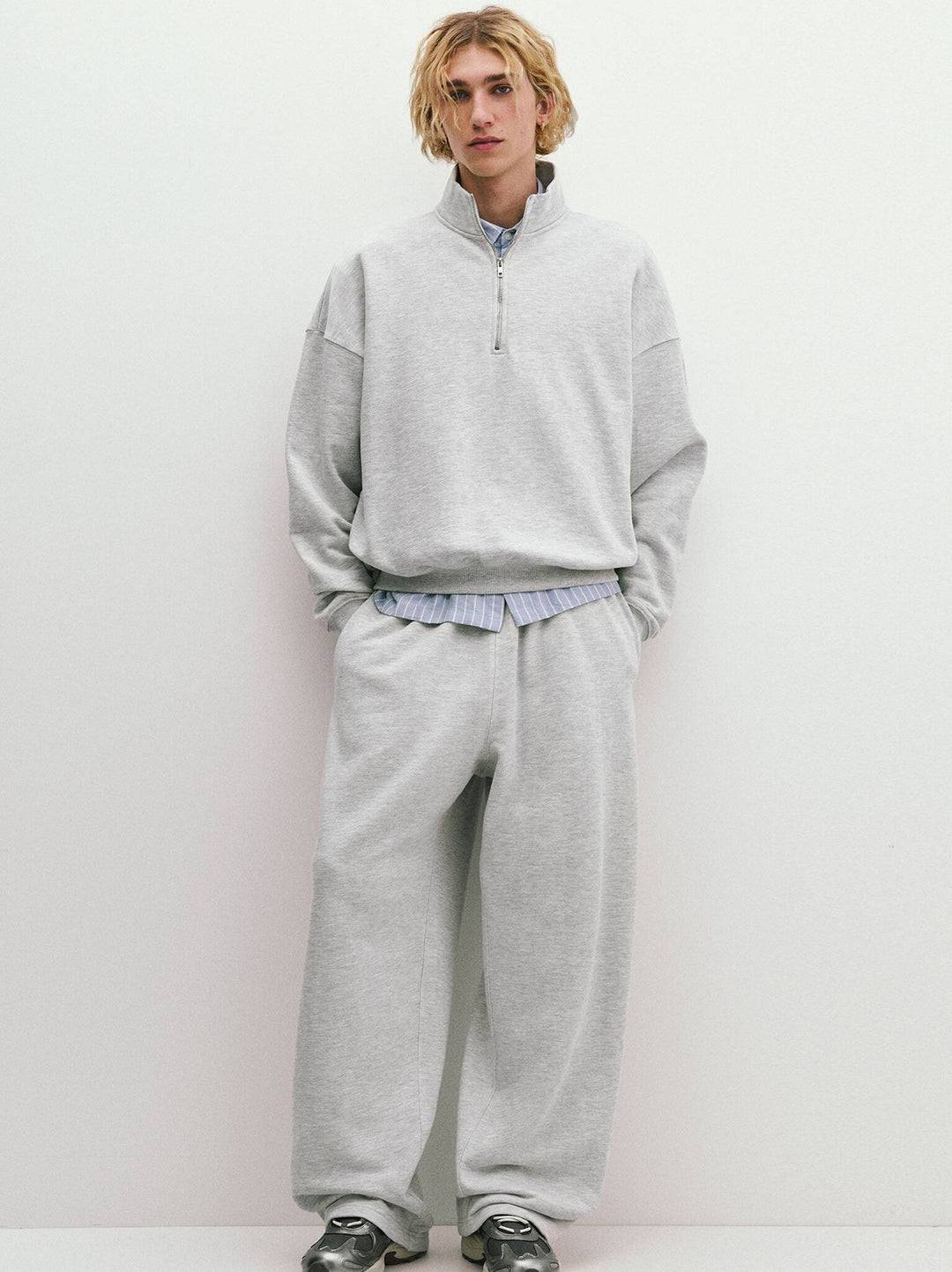 Moudda PULL & BEAR - Pantalon Jogging Wide (Gris Clair) - Tunisie 2