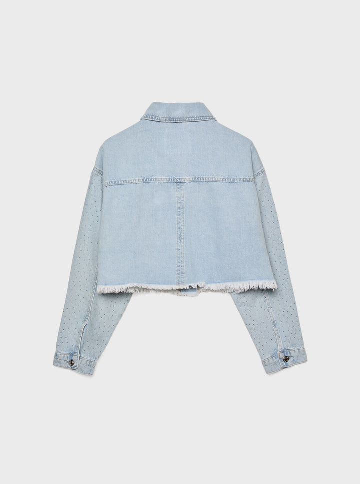 Moudda STRADIVARIUS - Veste en Denim Crop Bords Bruts et Brillants - Tunisie 2