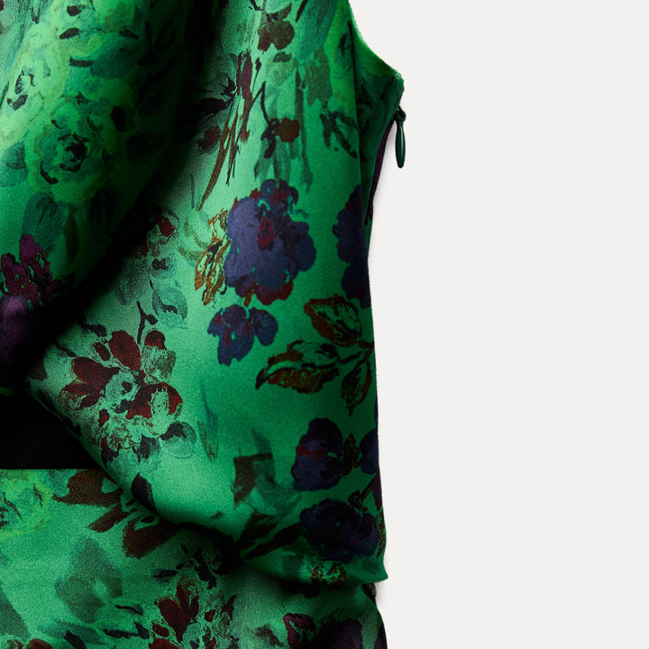 Moudda ZARA - Robe mi-longue satinée imprimée fleurs vert/bleu - Tunisie 4