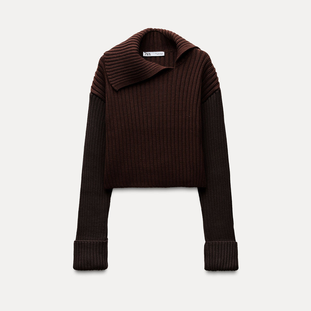 Moudda ZARA - Pull court côtelé, col asymétrique bicolore - Tunisie 1