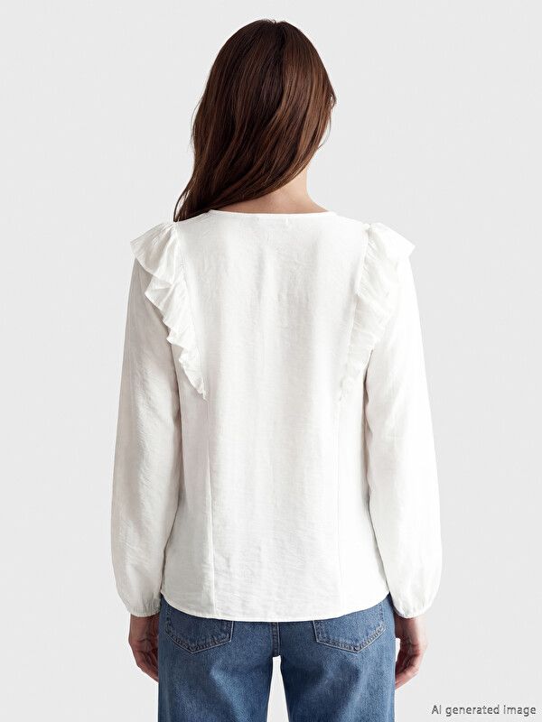 Moudda LC Waikiki - Chemisier (blouse) manches longues en tissu pour Femme couleur Beige clair - Tunisie 4