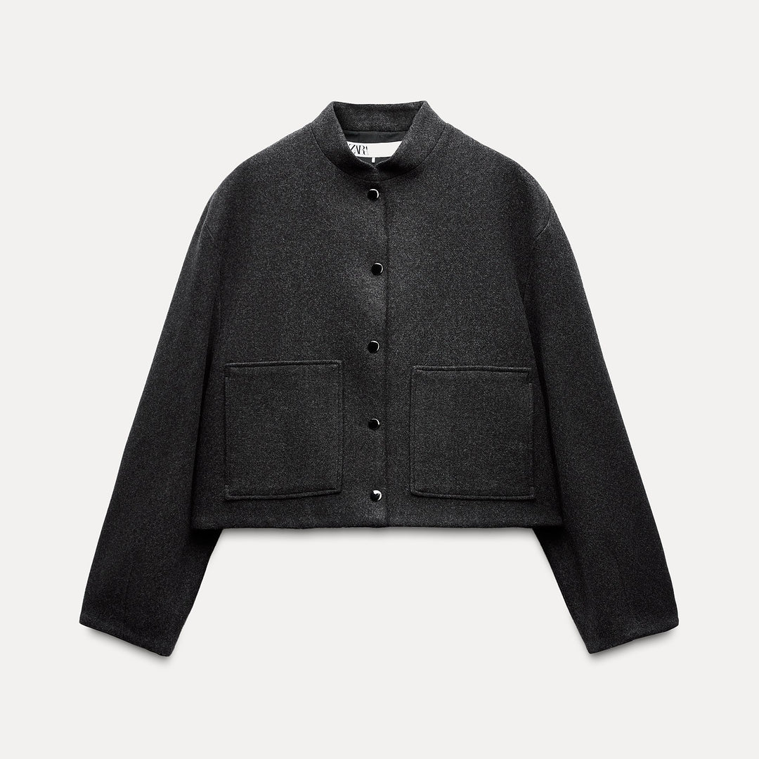 Moudda ZARA - Gris – veste bomber lainage courte poches plaquées - Tunisie 1