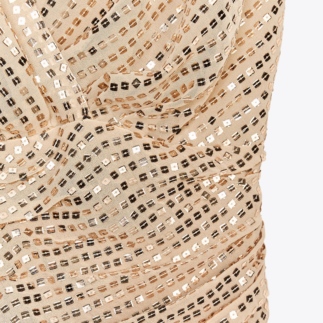 Moudda ZARA - Robe Midi Lingerie - Col Piqué, Paillettes & Asymétrique - Tunisie 3