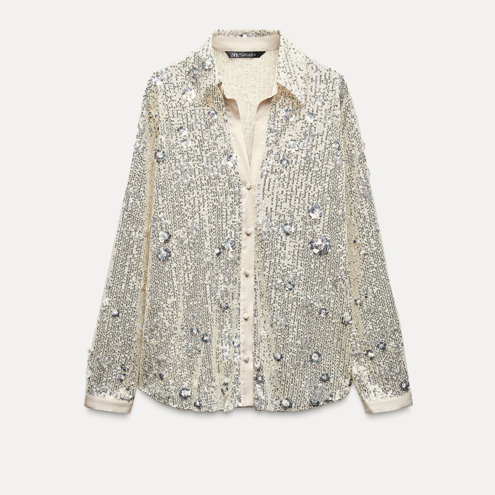 Moudda ZARA - Chemise pailletée manches longues combinée satin aux épaules - Tunisie 2