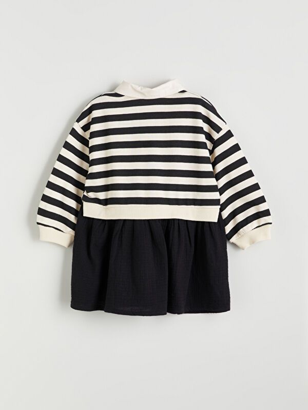 Moudda LC Waikiki - Robe en jersey manches longues Fille Ecru rayé - Tunisie 3