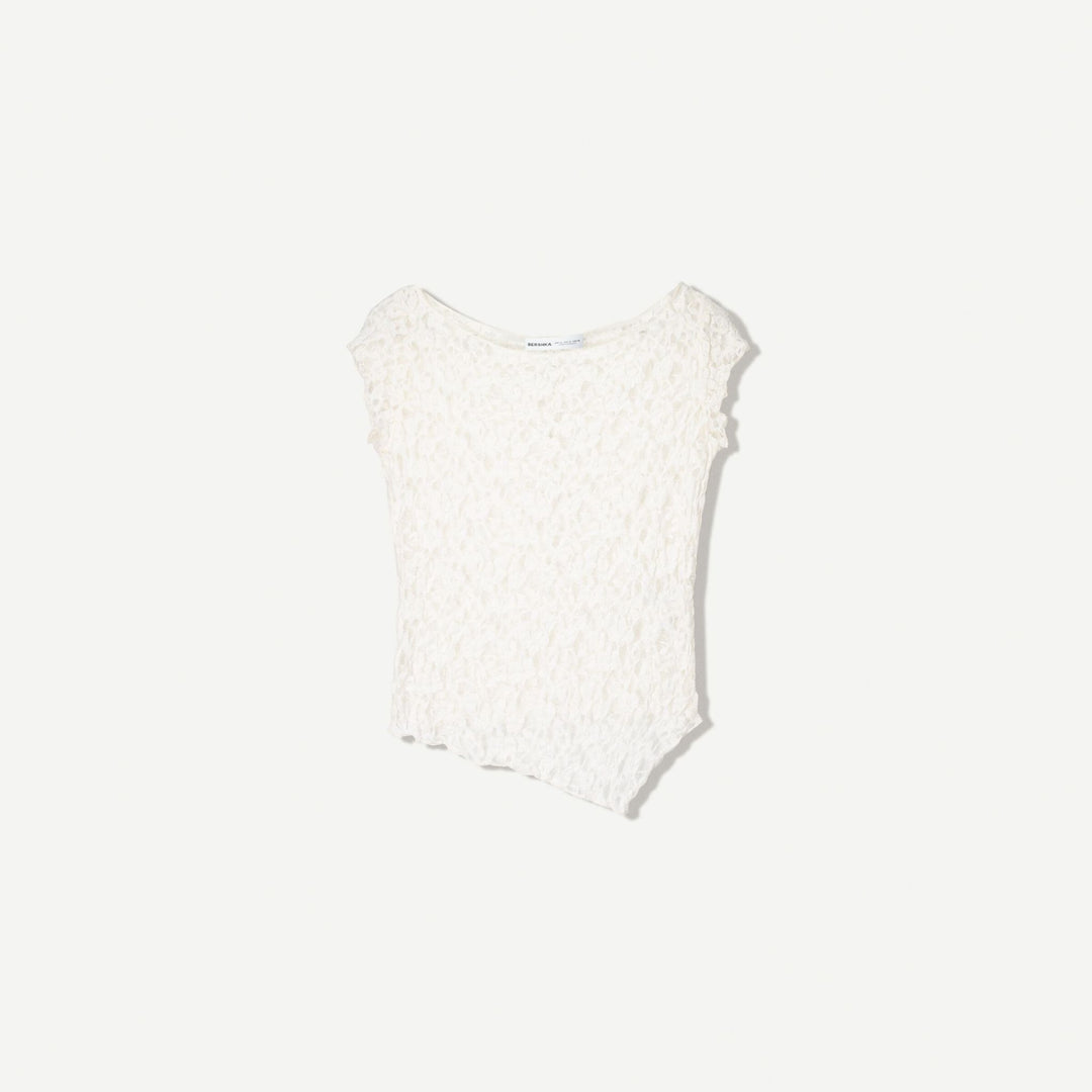 Moudda BERSHKA - T-Shirt - Col Bateau & Dentelle Asymétrique - Tunisie 1