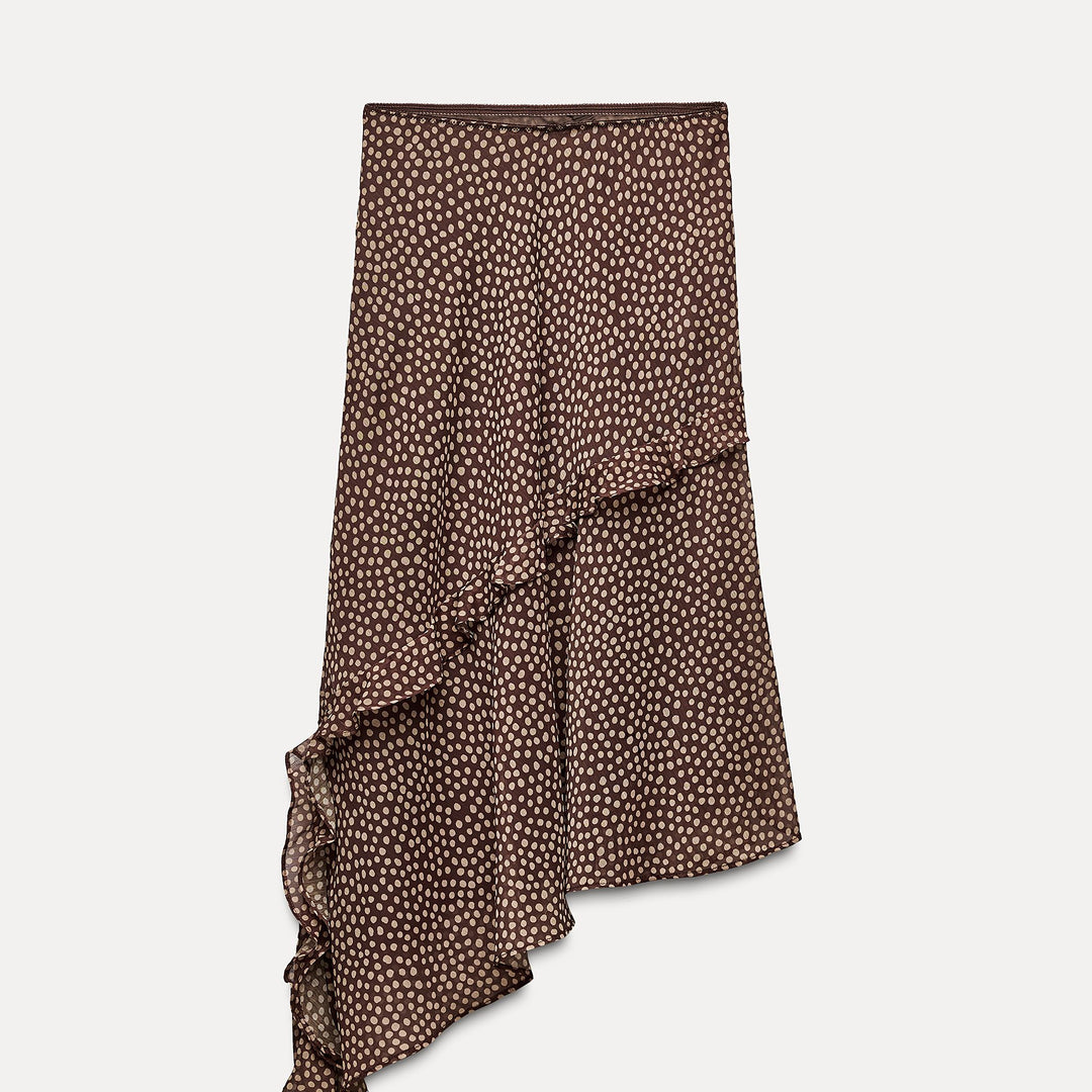 Moudda ZARA - Jupe mi-longue asymétrique, volants et imprimé pois - Tunisie 1