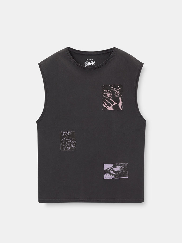 Moudda PULL & BEAR - T-Shirt Bretelles Lavé Kaotic Grunge - Tunisie 3