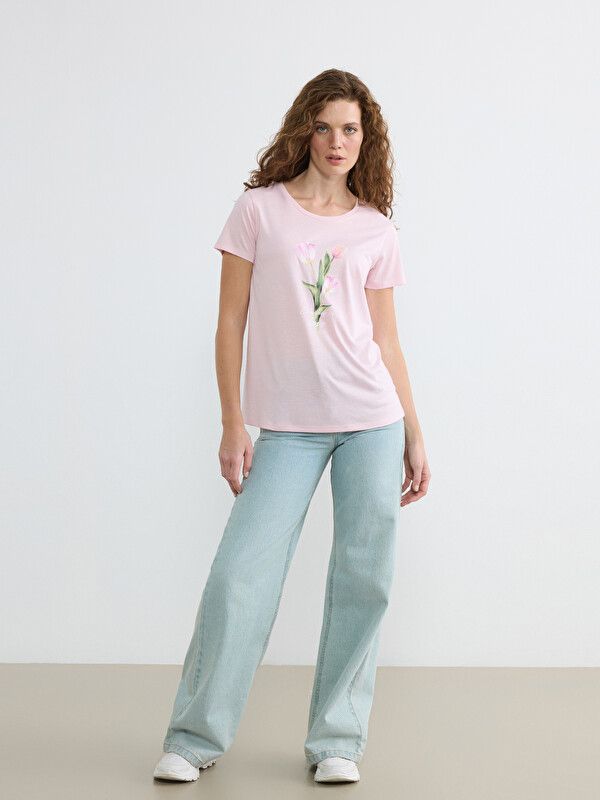 Moudda LC Waikiki - Body imprimé manches courtes en jersey pour Femme couleur Rose lilas - Tunisie 2