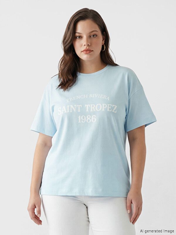 Moudda LC Waikiki - Body imprimé manches courtes en jersey pour Femme couleur Bleu clair - Tunisie 1