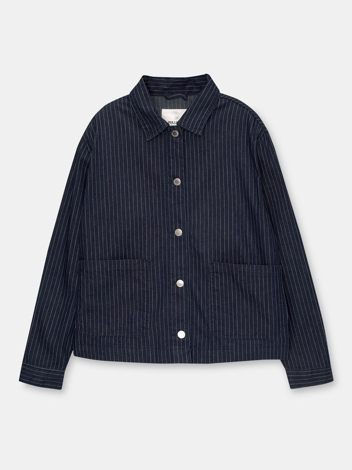 Moudda PULL & BEAR - Veste Denim Worker Courte Basique Capsule Rayures - Tunisie 1