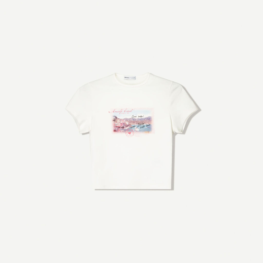 Moudda BERSHKA - T-Shirt - Imprimé Amalfi Coast/Chat - Tunisie 1