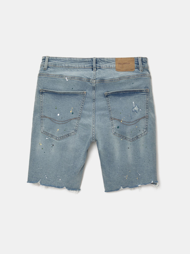 Moudda PULL & BEAR - Bermuda Denim Slim Déchiré Peinture - Tunisie 1