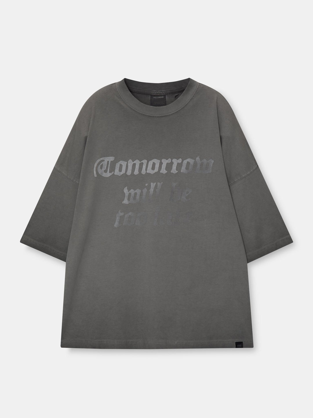 Moudda PULL & BEAR - T-Shirt Demi-Manches Oil Wash Imprimé Boxy Fit Gris - Tunisie 3