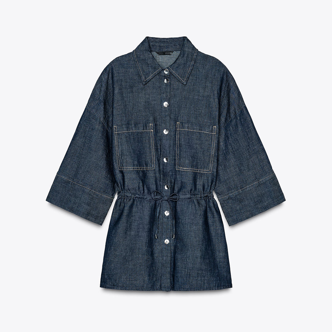 Moudda ZARA - Chemise Lin Indigo - Col Chemisier & Ceinture - Tunisie 1