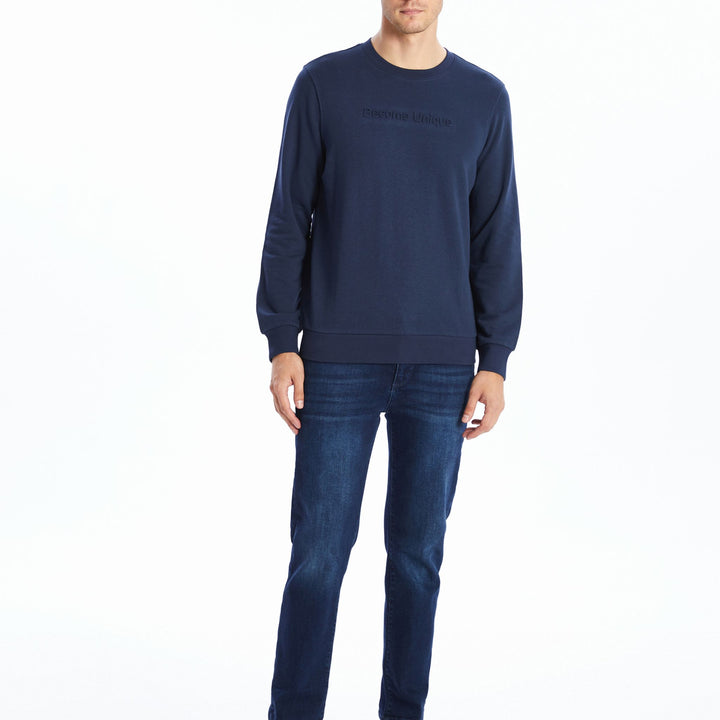 Moudda LC Waikiki - Sweatshirt jersey imprimé basique Homme Marine - Tunisie 2