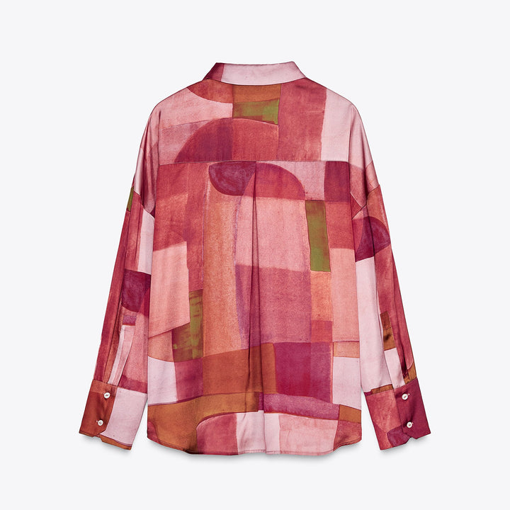 Moudda ZARA - Chemise Satin - Imprimé Géométrique & Bouton - Tunisie 2