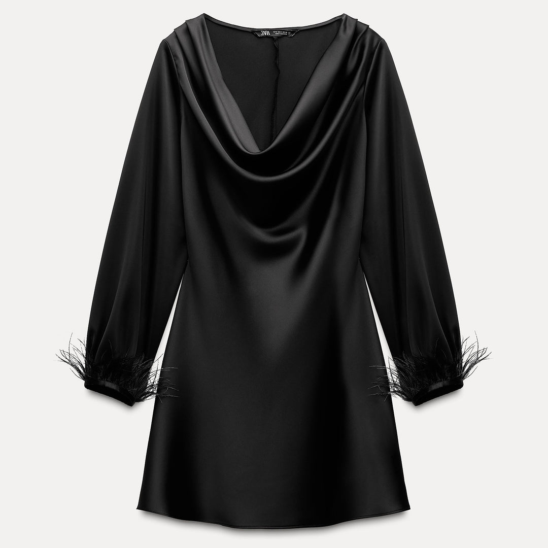 Moudda ZARA - Robe courte satinée dos nu détail plumes - Tunisie 2