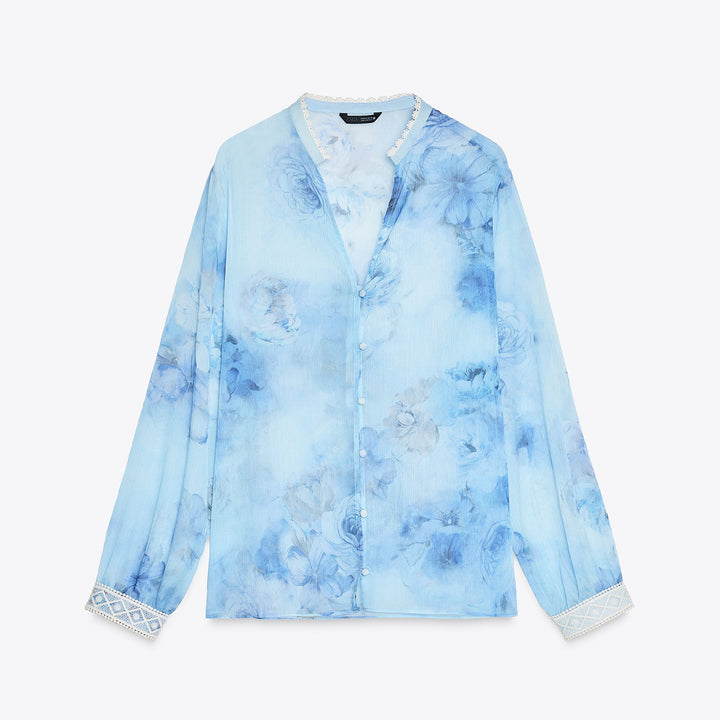 Moudda ZARA - Blouse Romantique - Imprimé Aquarelle & Dentelle - Tunisie 1