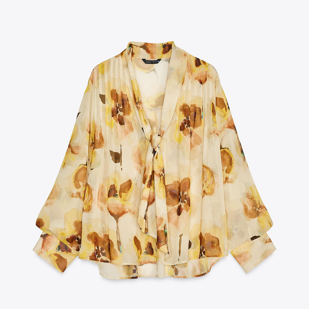 Moudda ZARA - Chemise - Imprimé Floral, Col Foulard & Applique - Tunisie 1