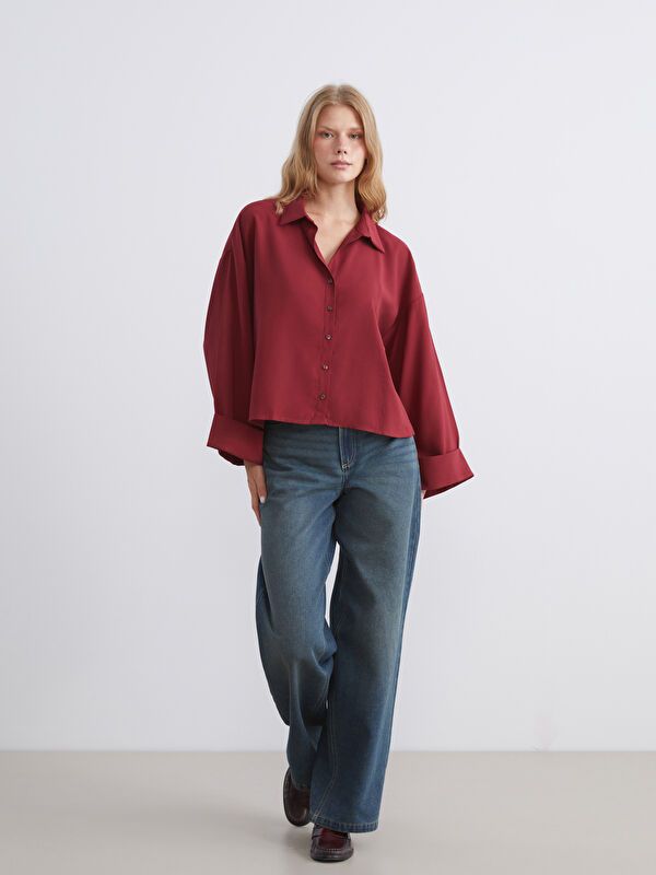 Moudda LC Waikiki - Chemise tissée manches longues Femme Bordeaux - Tunisie 2