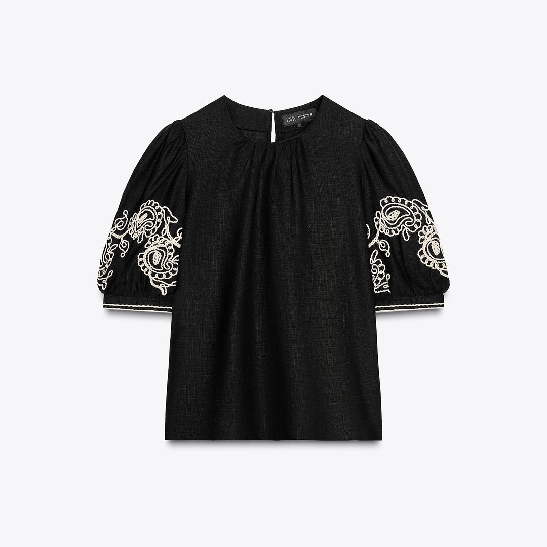 Moudda ZARA - Top - Broderie & Manches Bouffantes - Tunisie 1