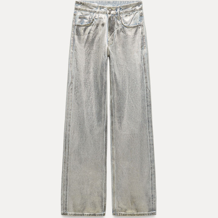 Moudda ZARA - Pantalon jambe large effet métallisé taille mi-haute - Tunisie 1