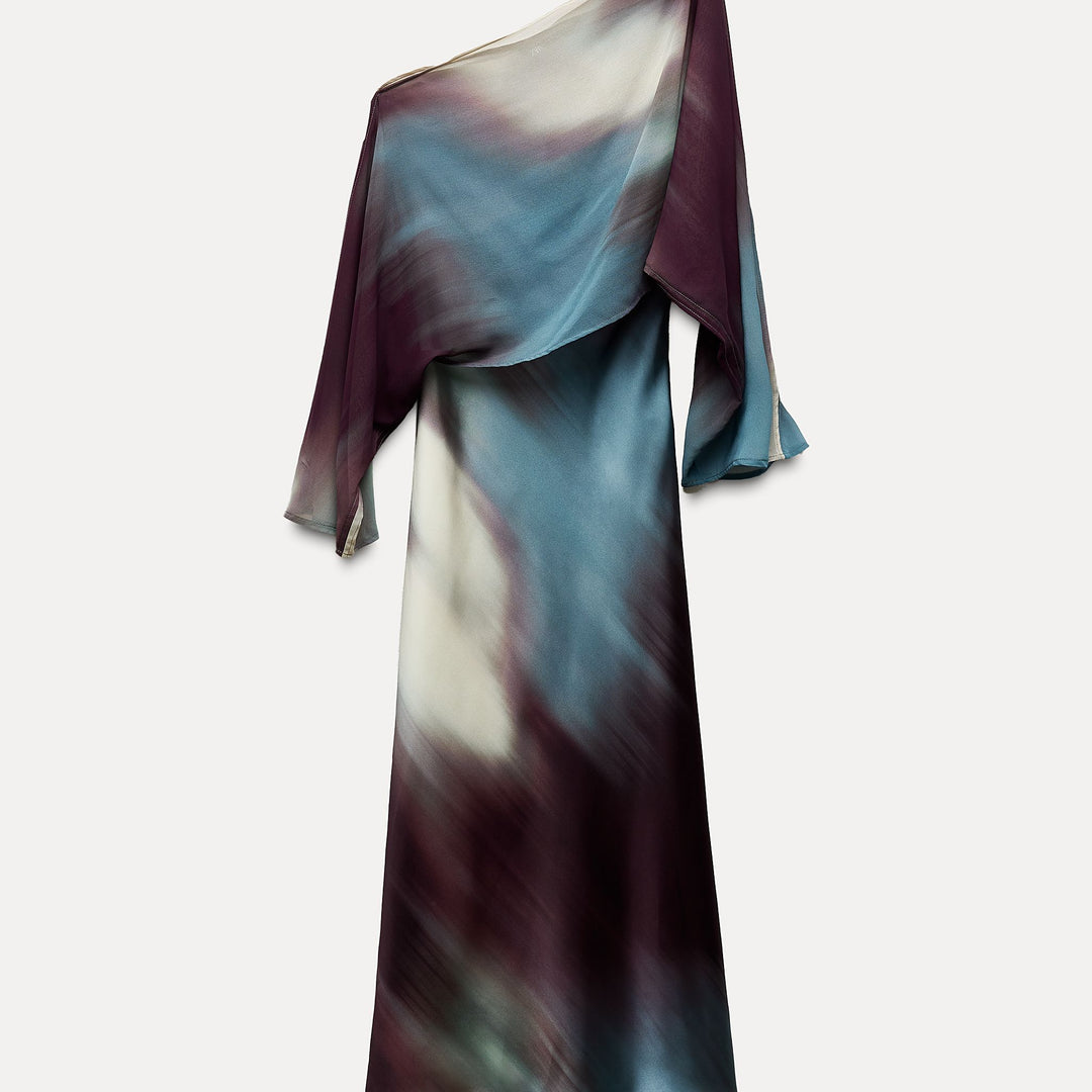 Moudda ZARA - Robe mi-longue satinée imprimée dégradée avec cape - Tunisie 2
