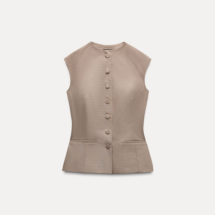 Moudda ZARA - Top carreaux poliviscose col rond manches courtes boutons recouverts - Tunisie 1