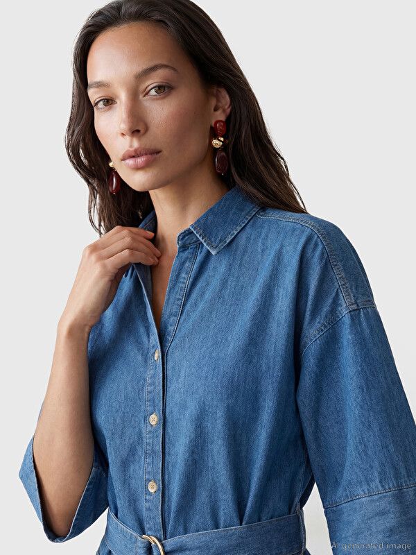 Moudda LC Waikiki - Robe manches courtes en jean pour Femme couleur Rodeo Bleu indigo moyen - Tunisie 3