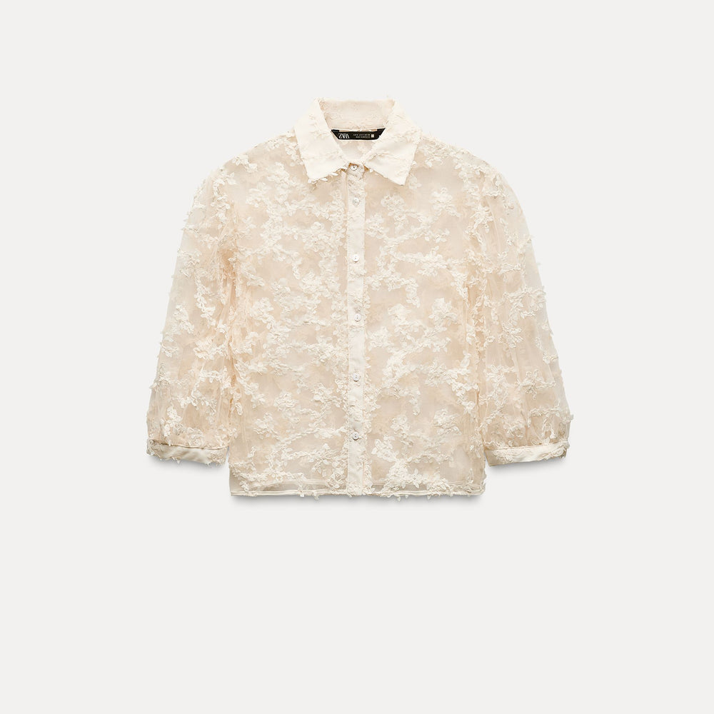 Moudda ZARA - Haut court imprimé fleurs en 3D, manches bouffantes - Tunisie 2