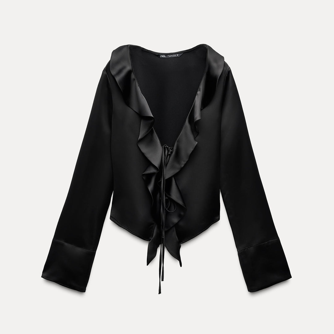 Moudda ZARA - Chemise satinée manches longues détail volants coordonnée - Tunisie 1