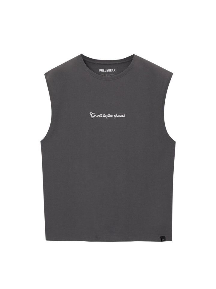 Moudda PULL & BEAR - T-Shirt Bretelles Larges Texte Poitrine - Tunisie 4