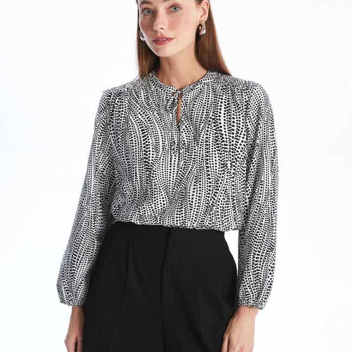 Moudda LC Waikiki - Blouse tissée imprimée manches longues Femme Imprimé en noir - Tunisie 1