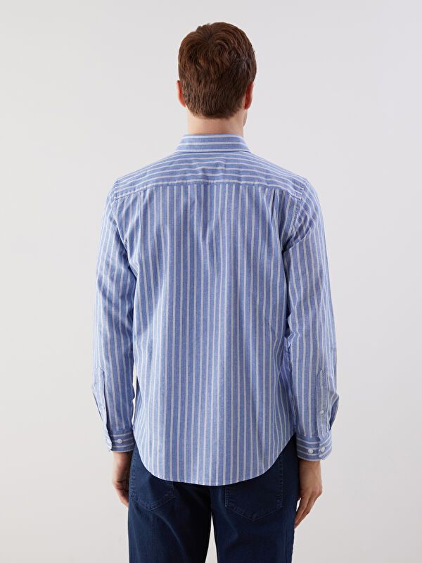Moudda LC Waikiki - Chemise tissée manches longues Homme Rayures indigo - Tunisie 4