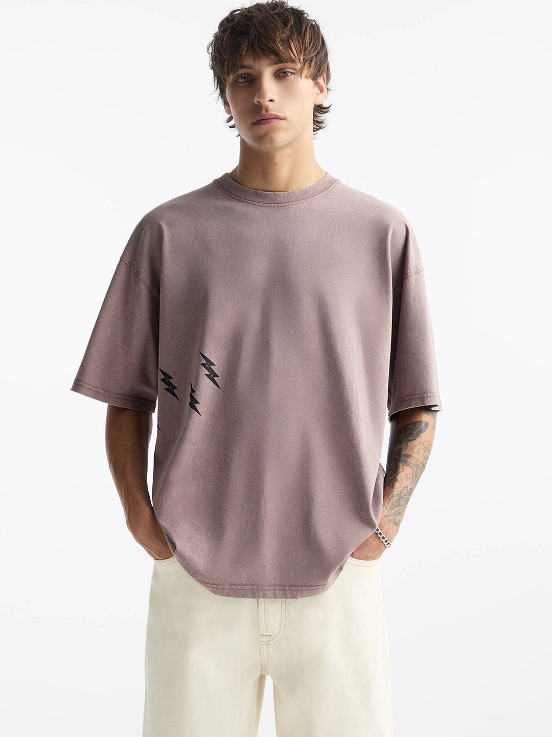 Moudda PULL & BEAR - T-Shirt Demi-Manches Lavé Violet Kaotic Grunge - Tunisie 1