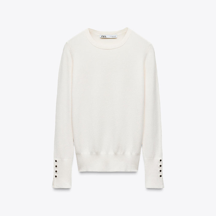 Moudda ZARA - Pull Basic - Col Caja, Bouton Doré & Poignet - Tunisie 1