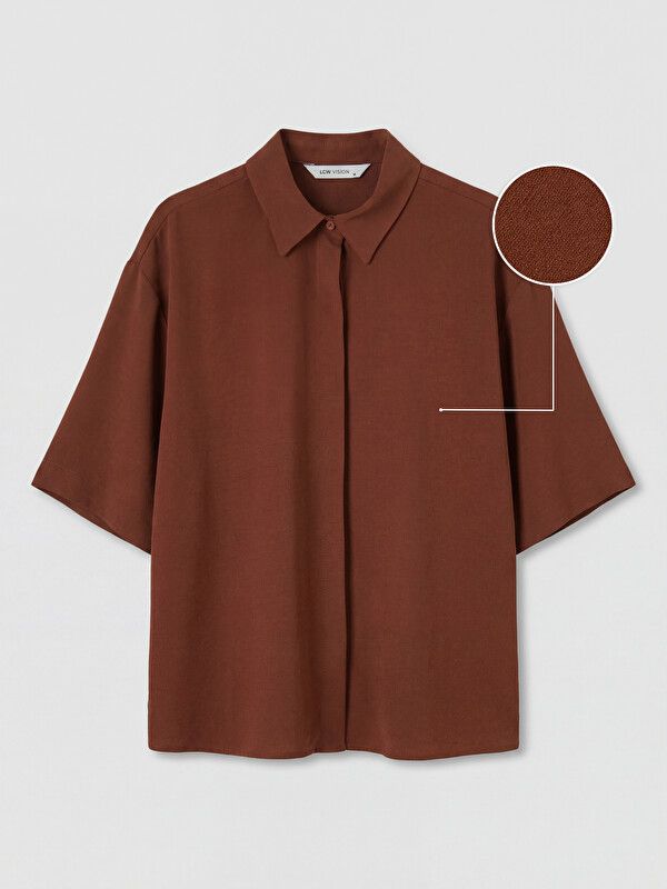 Moudda LC Waikiki - Chemise manches courtes en tissu pour Femme couleur Marron - Tunisie 1
