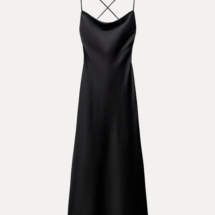 Moudda ZARA - Robe mi-longue satinée bustier, drapée, liens - Tunisie 1