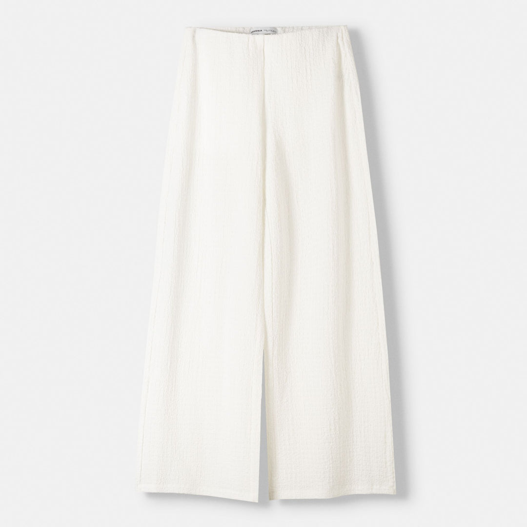 Moudda BERSHKA - Blanc – pantalon jambe large tissu structuré - Tunisie 1