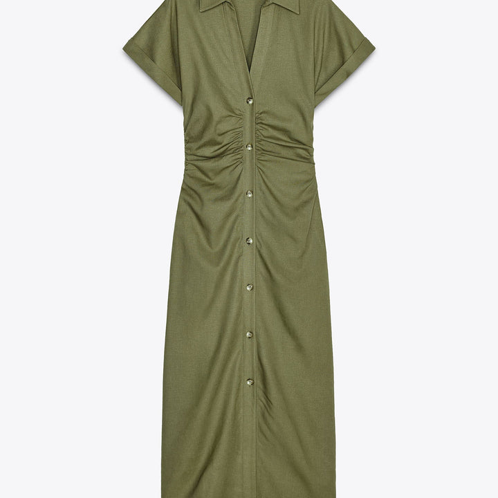 Moudda ZARA - Robe Midi Lin Stretch - Fronces & Encolure Forcée - Tunisie 1